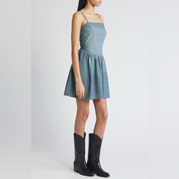 Re/Done Chambray Denim Mini Dress - size Small - Boho Cowgirl Sundress - Picture 5 of 8
